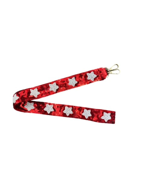 Beaded Purse Strap - Red/Black Star