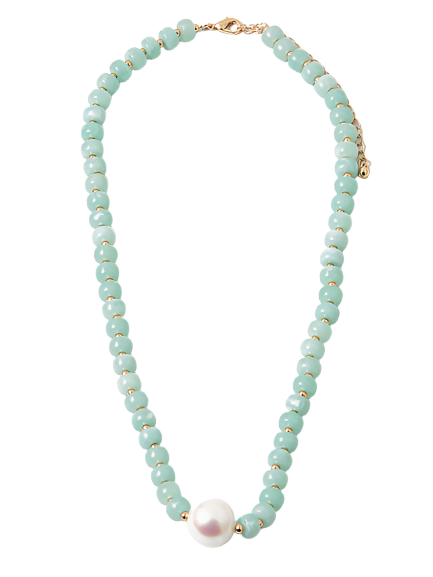 Beaded Necklace with Pearl - Mint