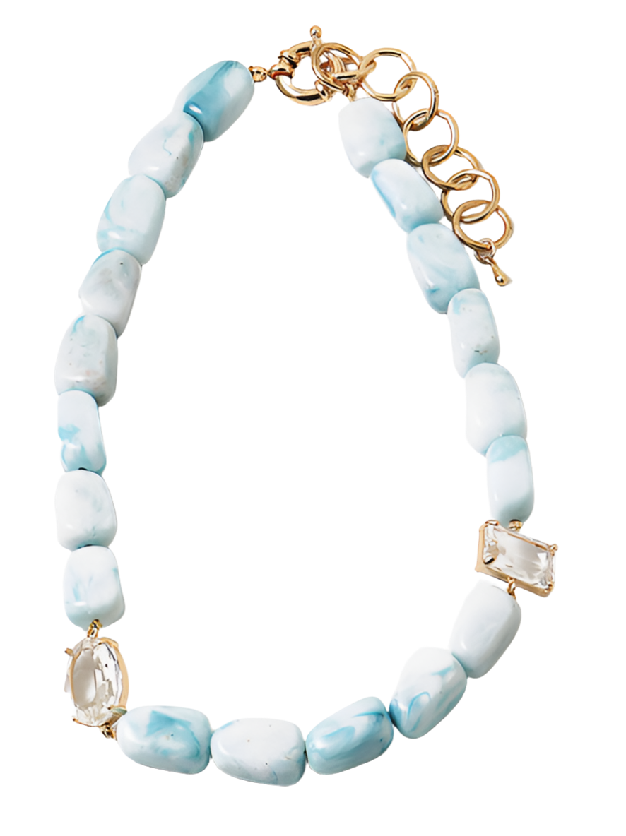 Chunky Bead with Rhinestone Necklace - Blue