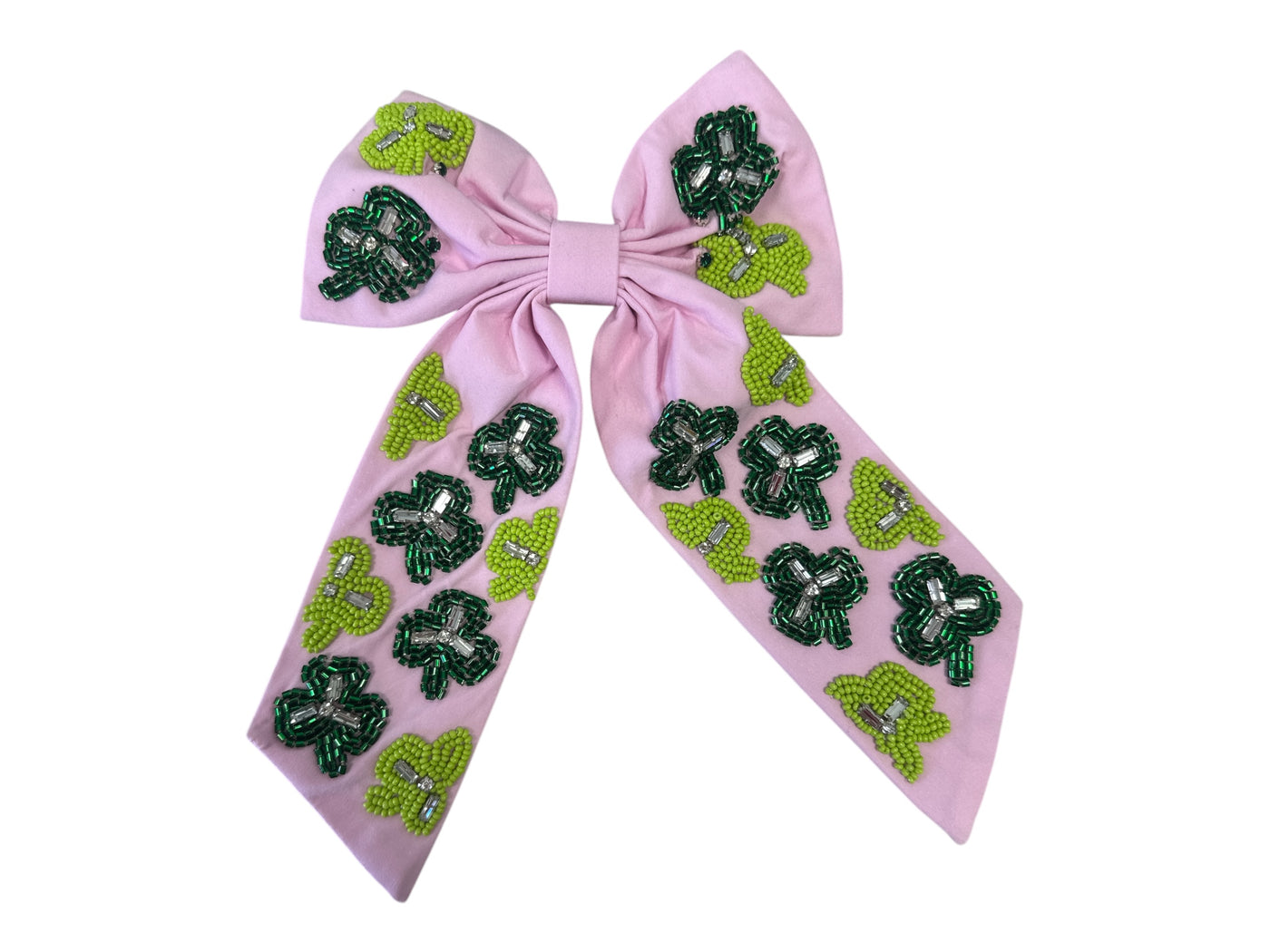 St. Patrick's Day Bow - Seed Bead and Rhinestone Clover