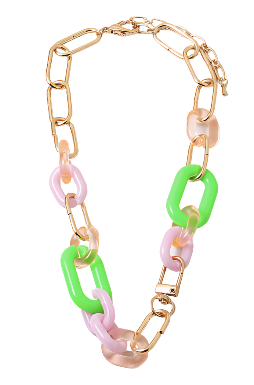 Link Necklace - Pink and Green