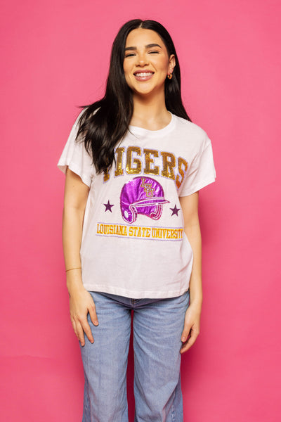 Queen of Sparkles - LSU Tigers Baseball Helmet Tee