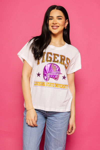 Queen of Sparkles - LSU Tigers Baseball Helmet Tee