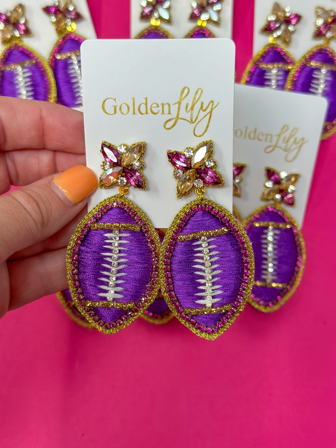 Football Thread Dangle Earrings - Purple and Gold