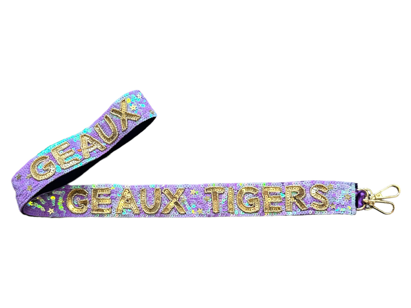 Sequin Bag Strap - Geaux Tigers - Lavender