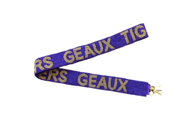 Seed Bead Bag Strap - Geaux Tigers (Purple and Gold)