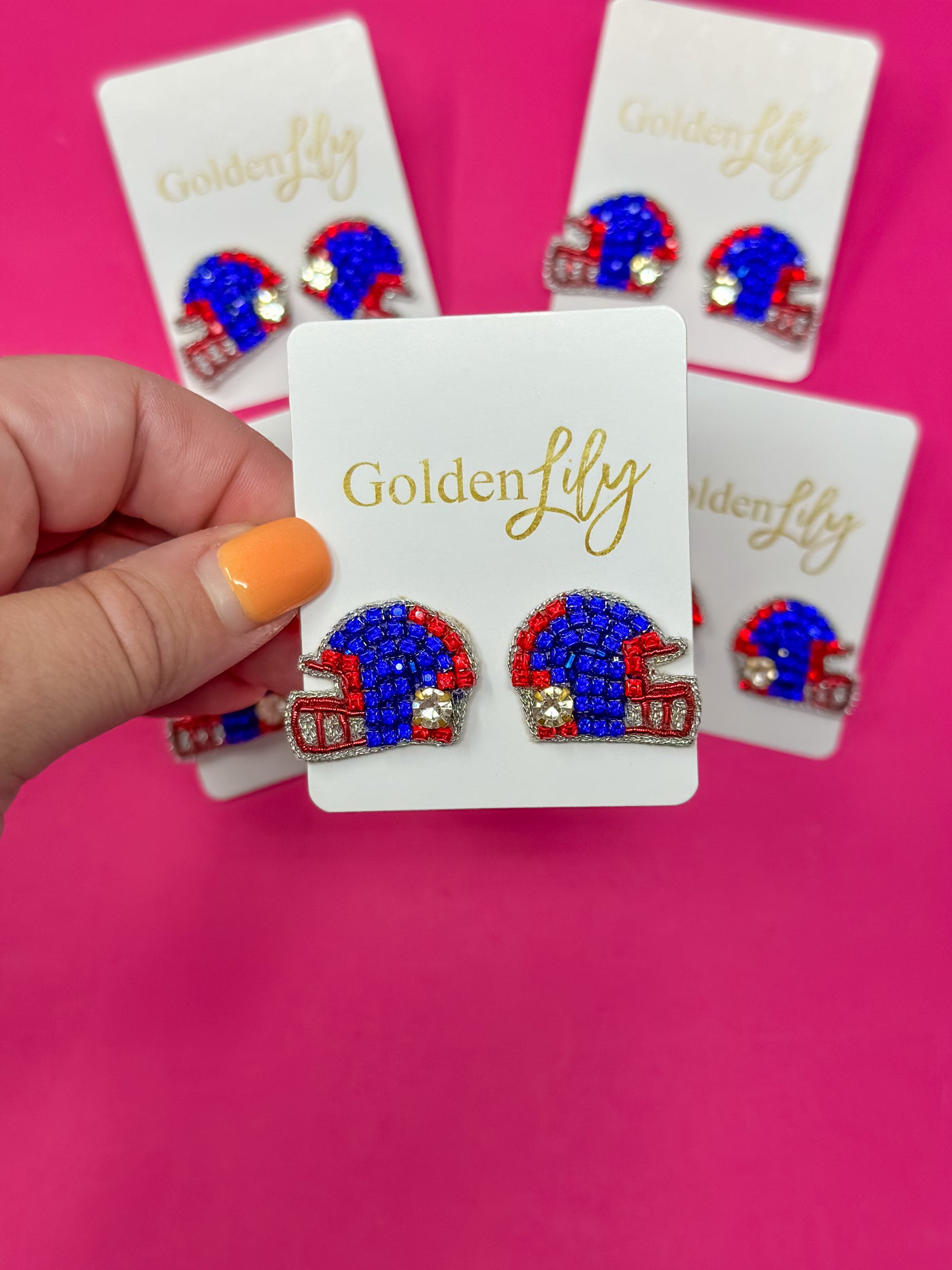 Game Day Helmet Stud Earrings - Blue and Red