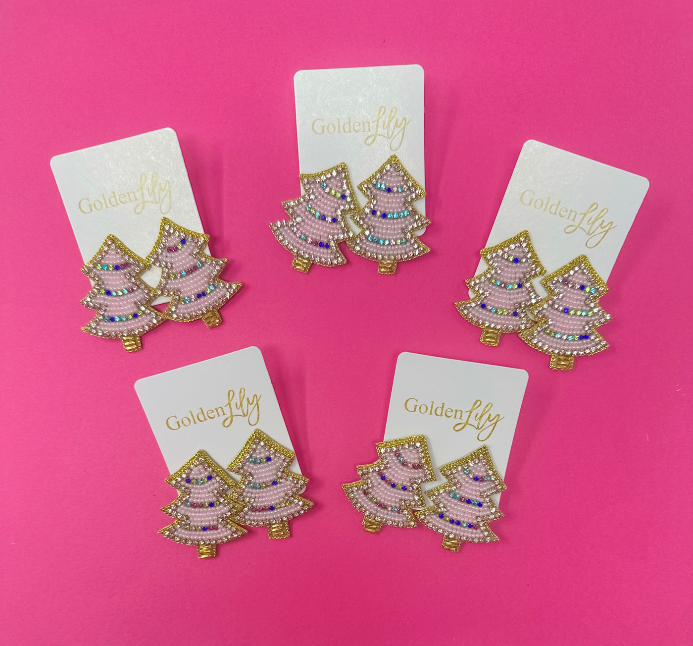 Sparkle Christmas Tree Stud Earrings - Pink