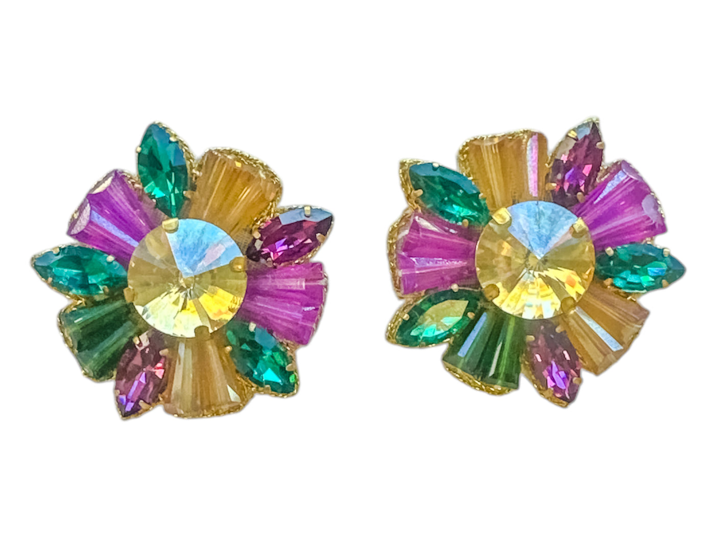 Mardi Gras Rhinestone Bead Burst Earrings