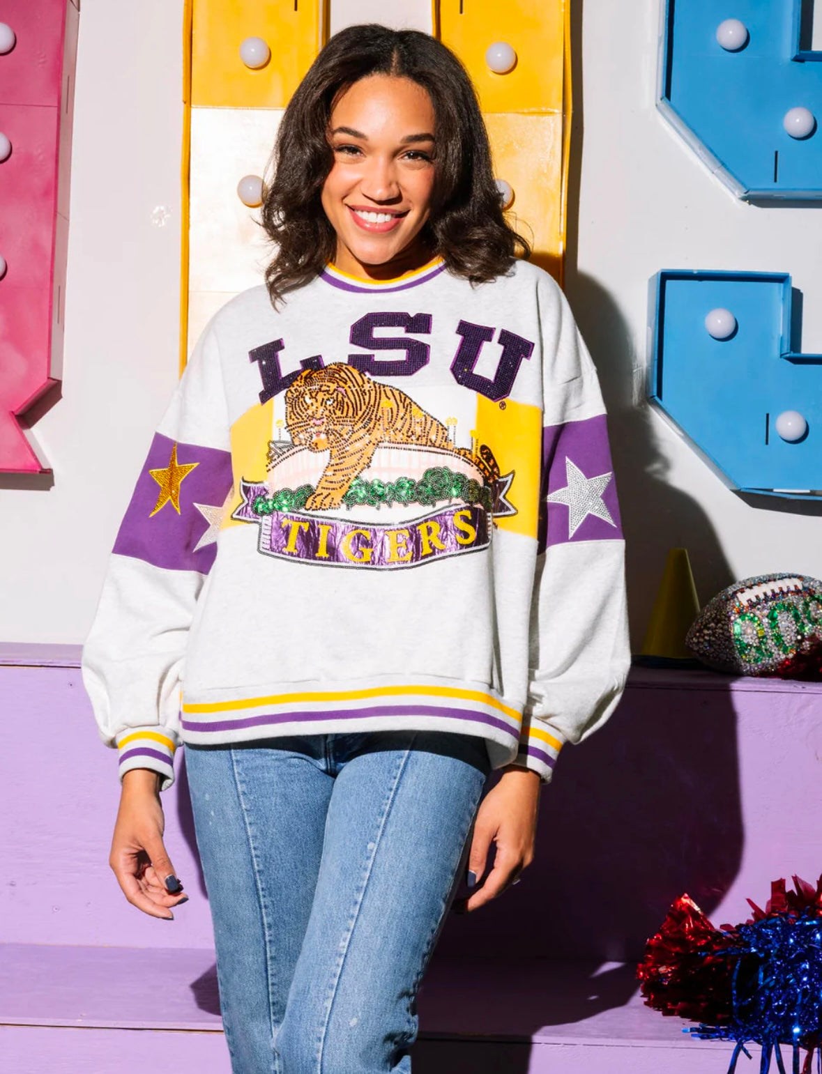 Queen of Sparkles - Licensed Grey Vintage LSU Tiger Over Death Valley