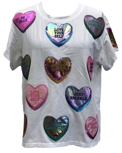 Queen of Sparkles - White Positive Candy Hearts Tee