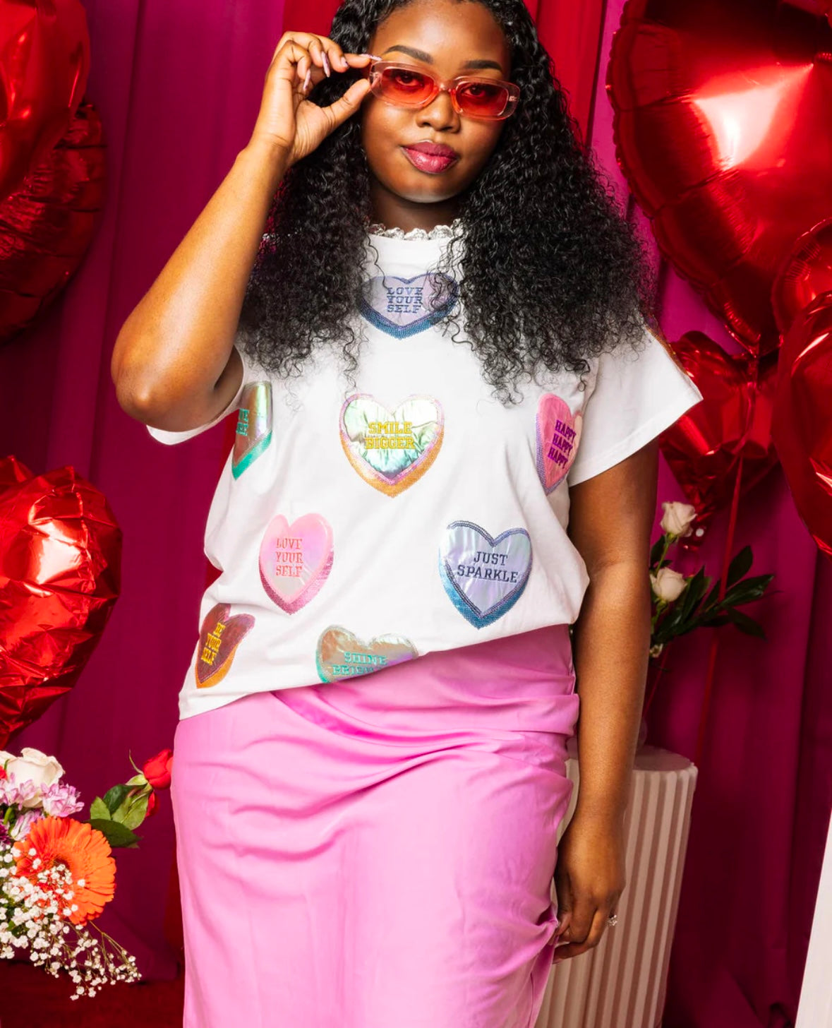 Queen of Sparkles - White Positive Candy Hearts Tee