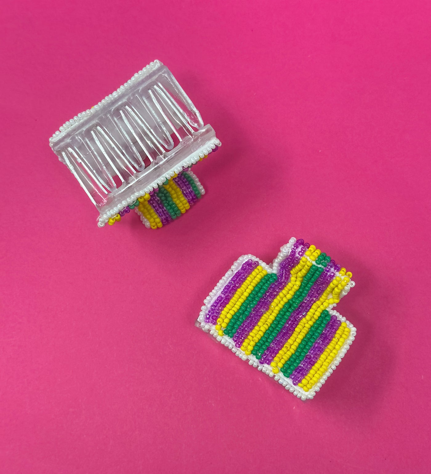 Mardi Gras Seed Bead Claw Clip - Stripe