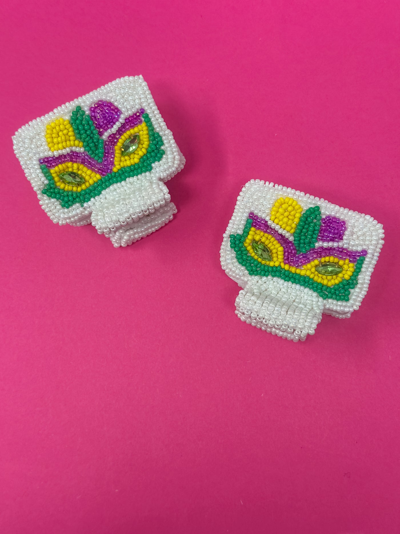 Mardi Gras Seed Bead Claw Clip - Mask