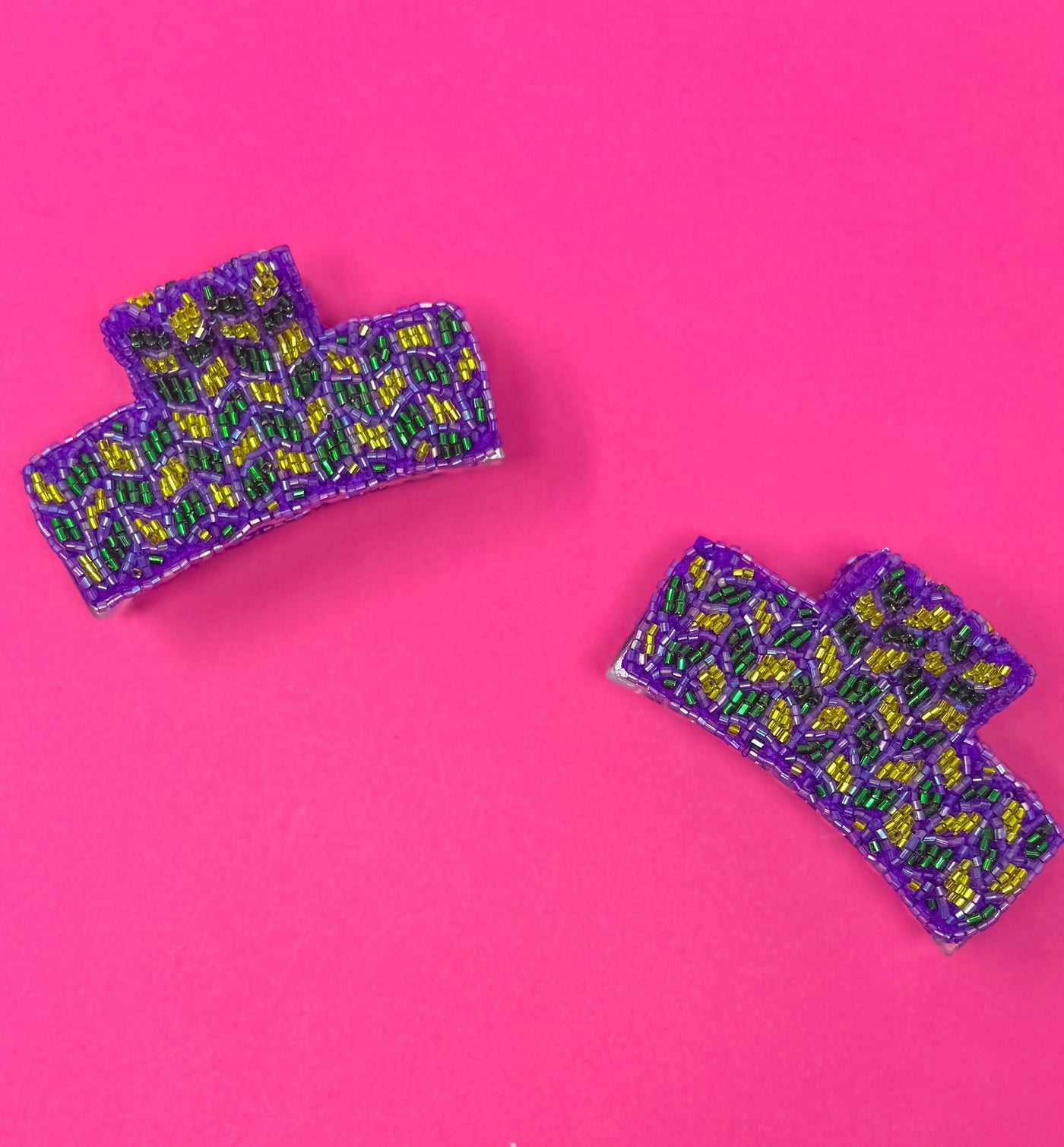 Mardi Gras Seed Bead Claw Clip - Purple Square