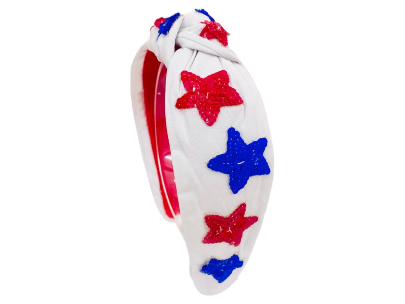 Headband Knot - White with Blue and Red Sequin Star