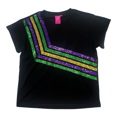 Queen of Sparkles - Mardi Gras Diagonal Sequin Stripe Tee - Black