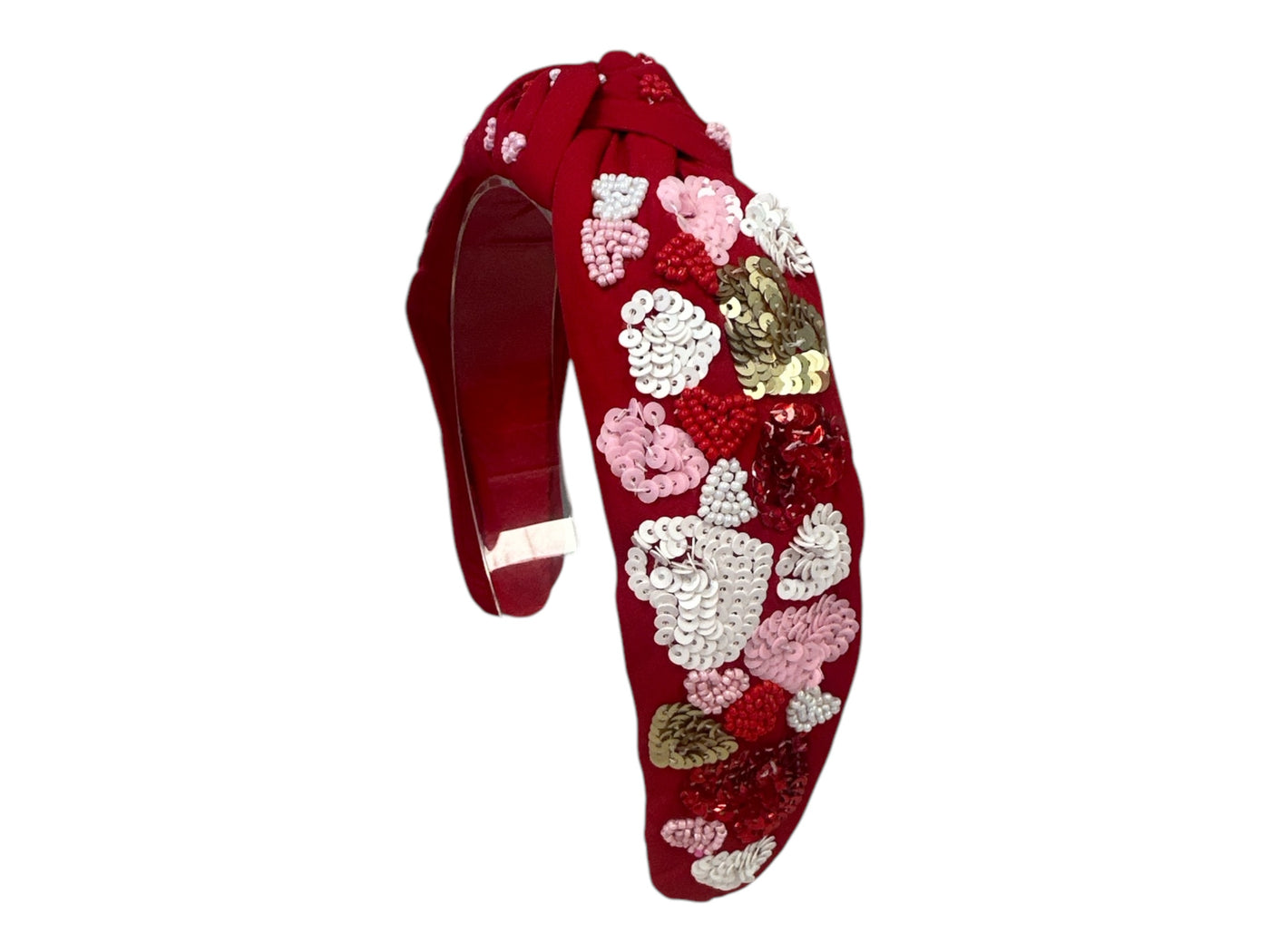 Valentine Headband Knot - Red with Multi Sequin Hearts