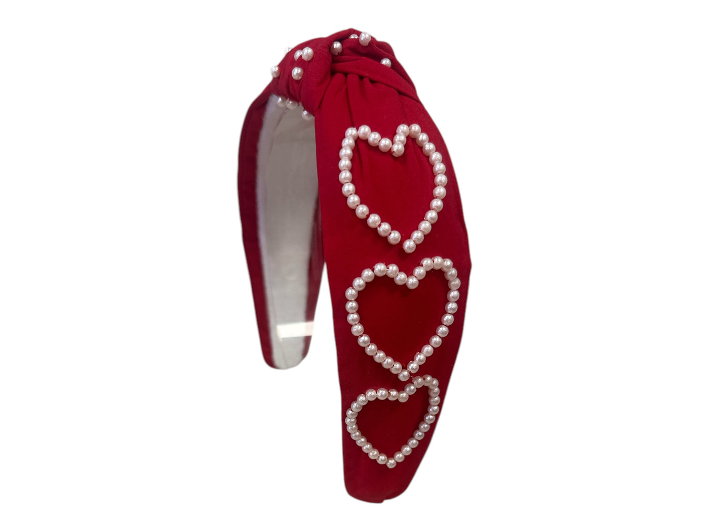 Headband Knot - Pearl Heart - Red