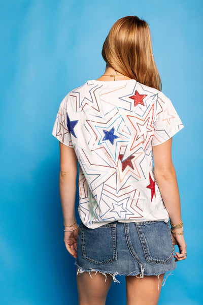 Queen of Sparkles - Red, White and Blue Groovy Star Tee