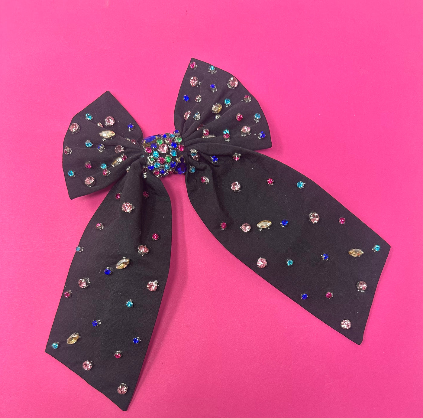 Bow - Black with Multi Colored Rhinestone