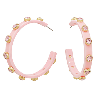 Rhinestone Hoop Earrings - Light Pink