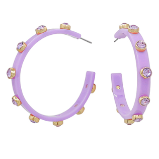 Rhinestone Hoop Earrings - Lavender
