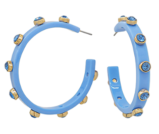 Rhinestone Hoop Earrings - Blue