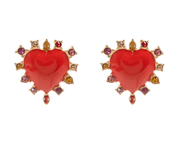 Valentine's Heart Enamel Stud Earrings - Red