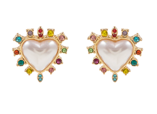 Valentine's Heart Enamel Stud Earrings - Pearl