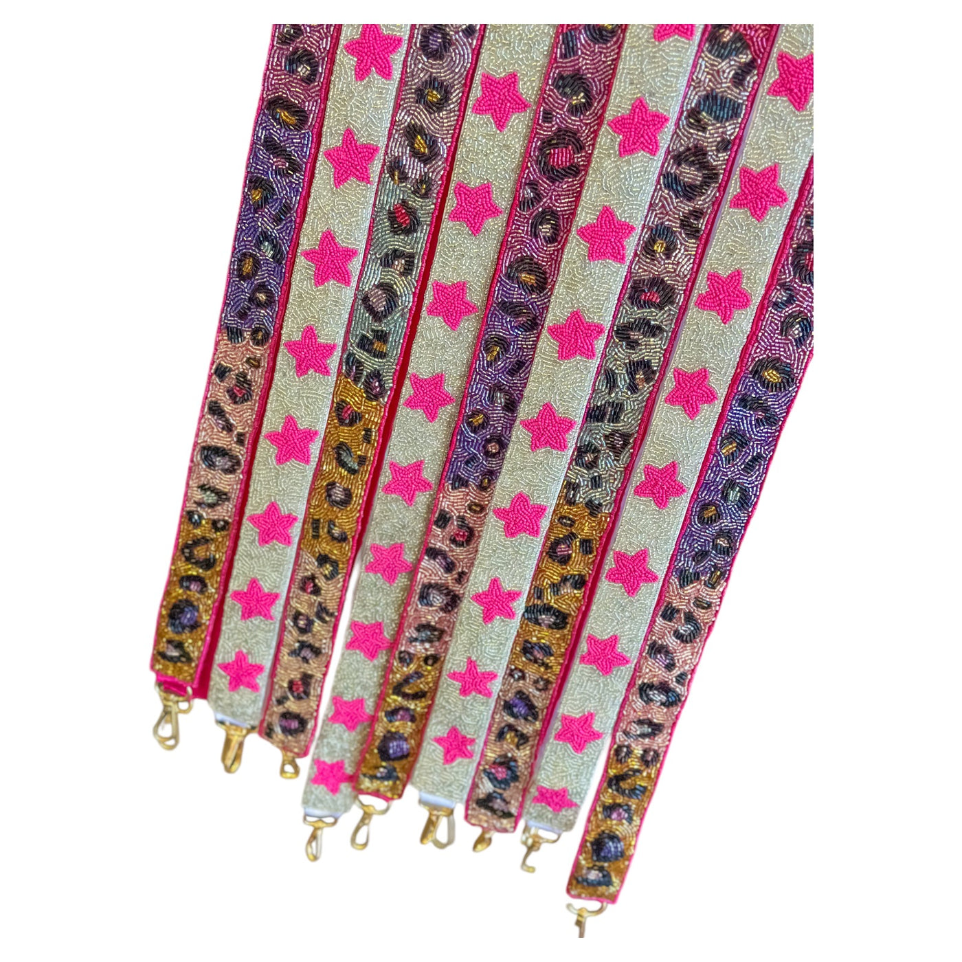 Seed Bead Bag Strap - Multi Colored Leopard