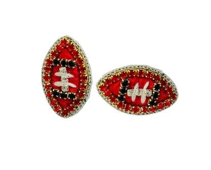 Game Day Football Stud Earrings - Thread - Red and Black