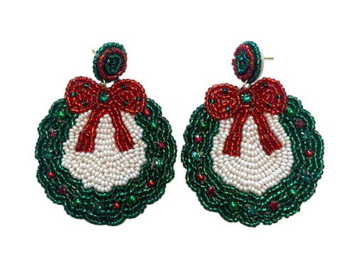 Christmas Wreath Seed Bead Earrings