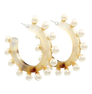 Acrylic Pearl Hoop Earrings - Light Tortoise