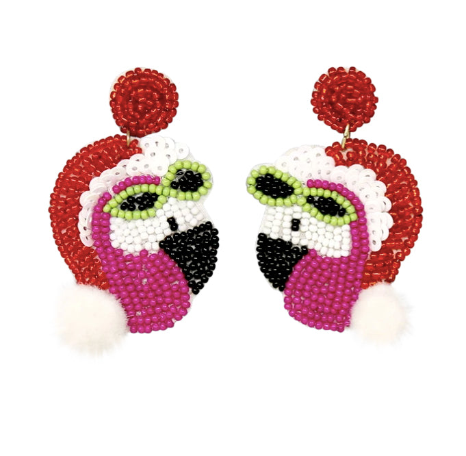 Christmas Flamingo with Hat Earrings