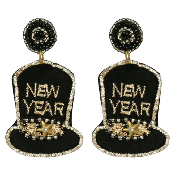 New Year Eve's Hat Earrings  - Black