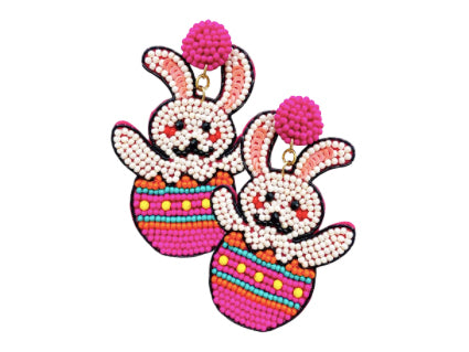 Easter Bunny With Egg Earrings - Pink