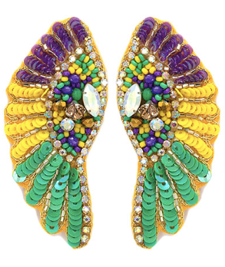 Mardi Gras Seed Bead Wing Earrings